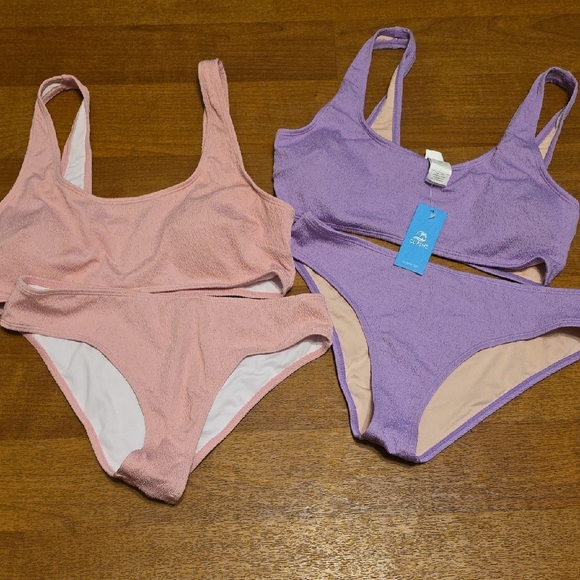 Cupshe Pink and Purple Bikinis Swimsuit with Textured Finish. Size M - Picture 2 of 9